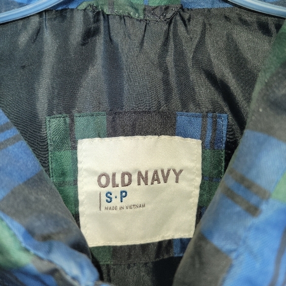 Mens Old Navy Plaid Puffer  Green Black Blue Vest Small - Picture 4 of 7